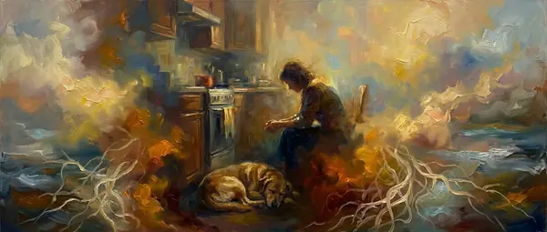 Painterly portrait evoking the personality of qwen3-coder-plus